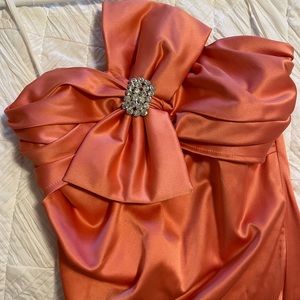 Coral Orange Short Formal Prom Dress with Front Bow